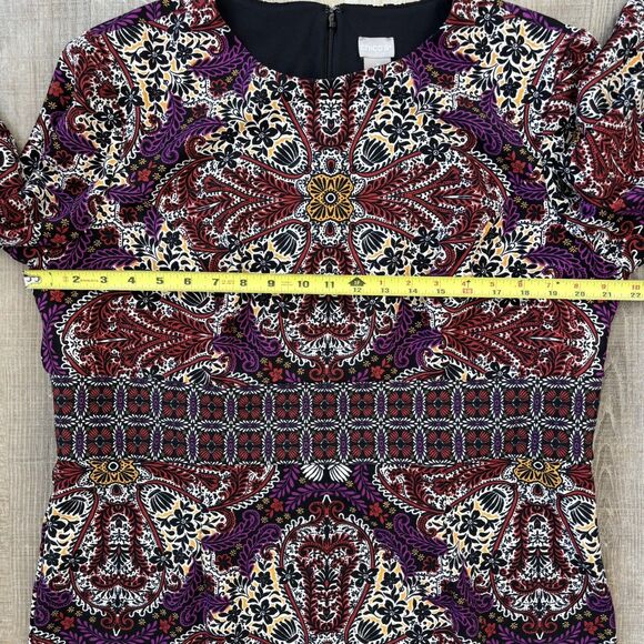 CHICO'S Womens Sz 3 (16/18) Multicolored Medallion Print Sheath Dress Lined Ikat - Picture 11 of 14